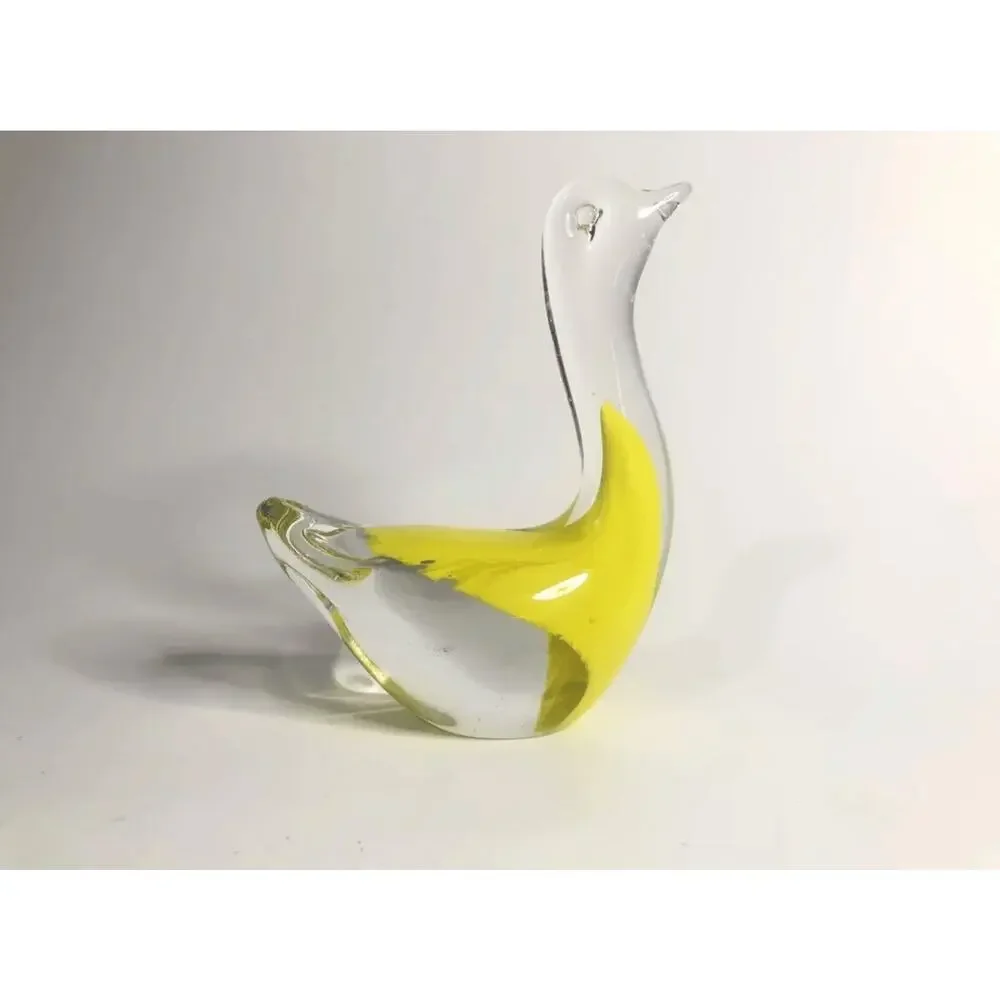 art glass swan‎ crystal clear yellow paper weight desk decor mid century modern